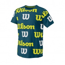 Wilson Tennis Tshirt All Over Logo Tech (Baumwollmix) blaugrün Jungen